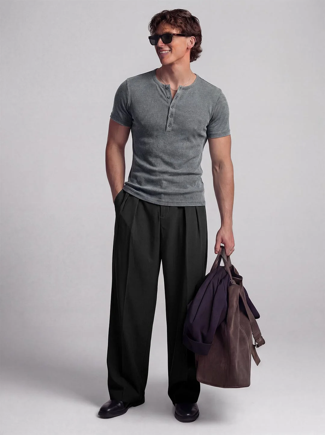 Acid Washed Ribbed Henley Short Sleeves Tshirt - Image 4