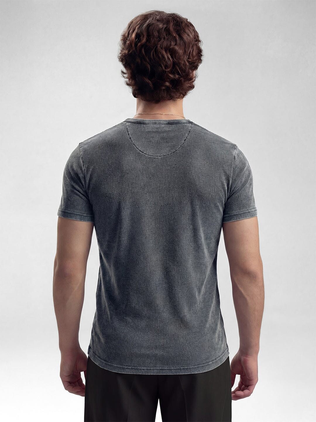 Acid Washed Ribbed Henley Short Sleeves Tshirt - Image 5