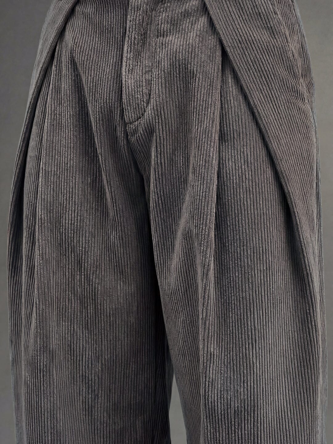Ash Grey Corduroy Pleated Trousers - Image 3