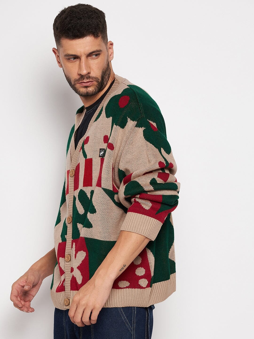 Beige Abstract Oversized Cardigan - Image 3
