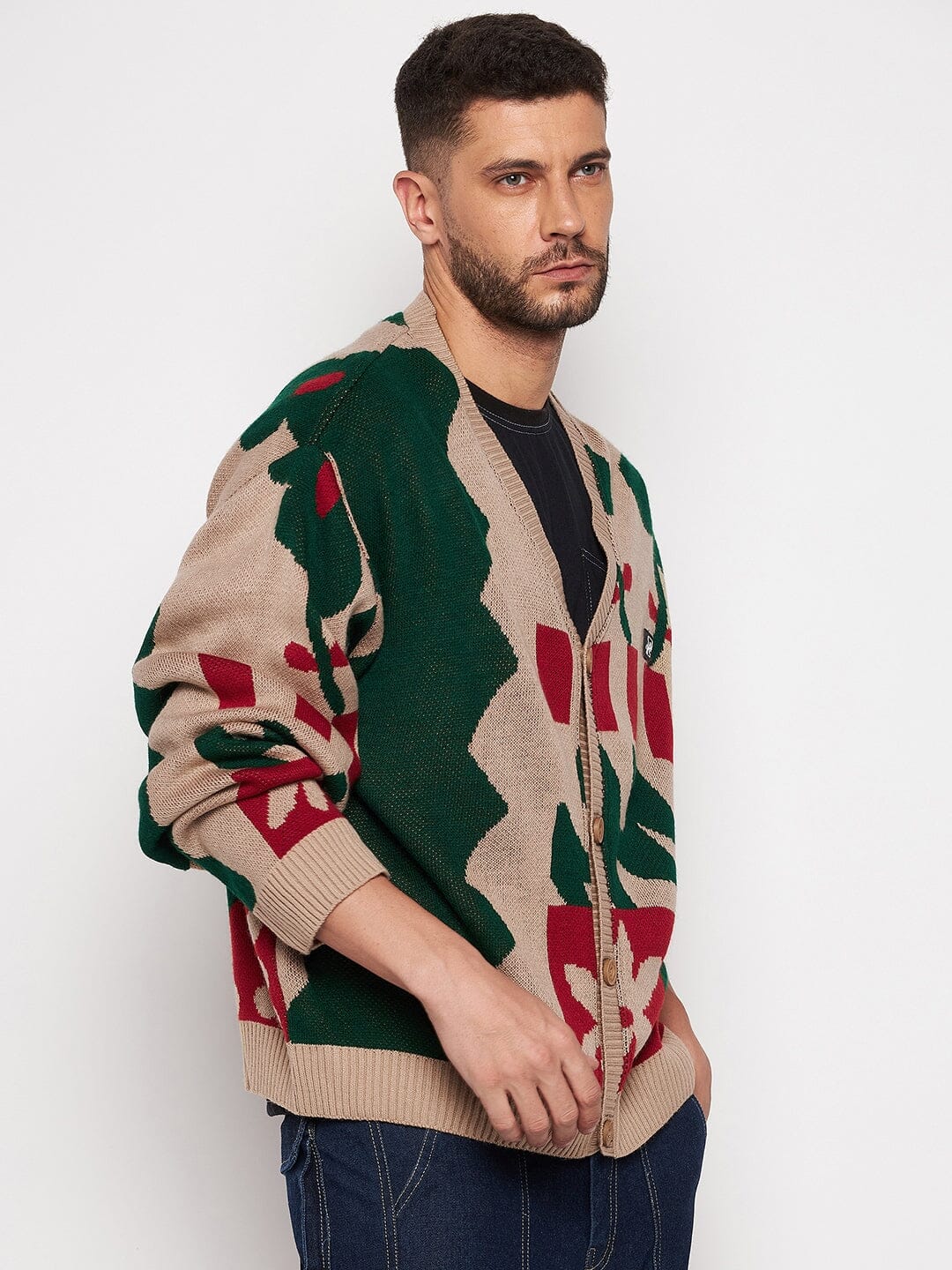 Beige Abstract Oversized Cardigan - Image 4