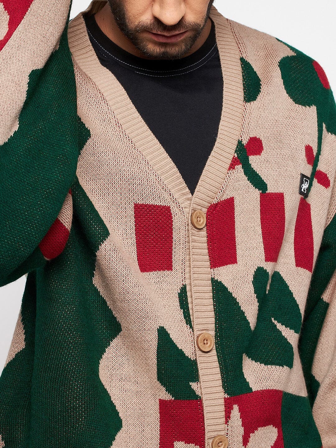 Beige Abstract Oversized Cardigan - Image 6