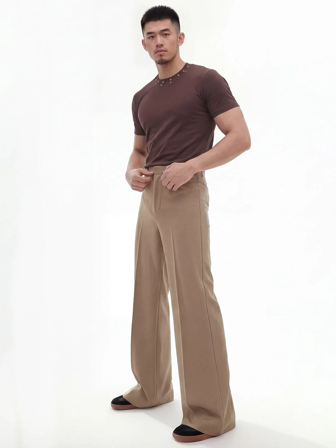 Beige High waisted Bell Bottom Trousers - Image 4
