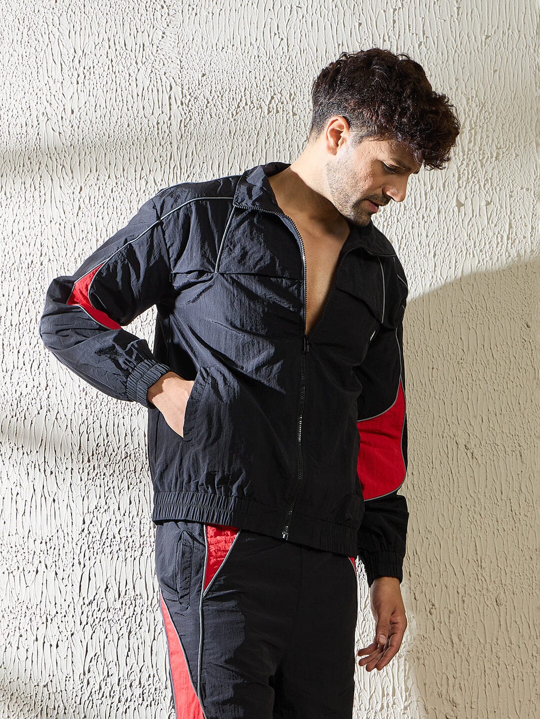 Black and Red Crinkle Windbreaker Jacket - Image 2