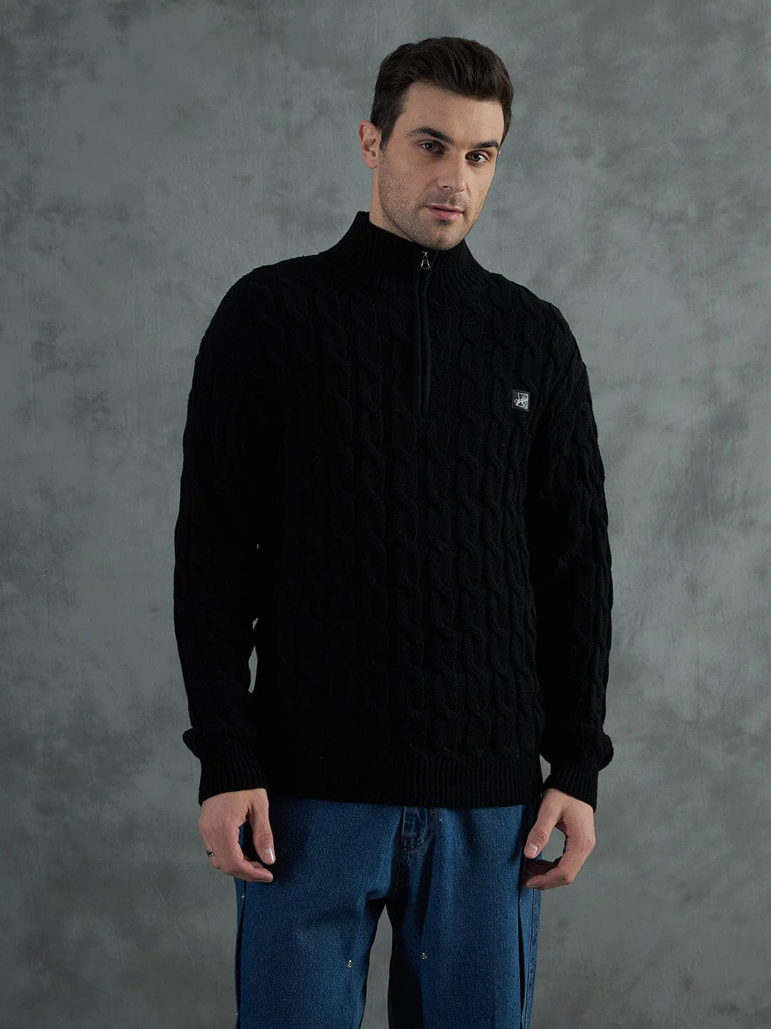 Black Cable Knit Turtle Neck Sweater - Image 2