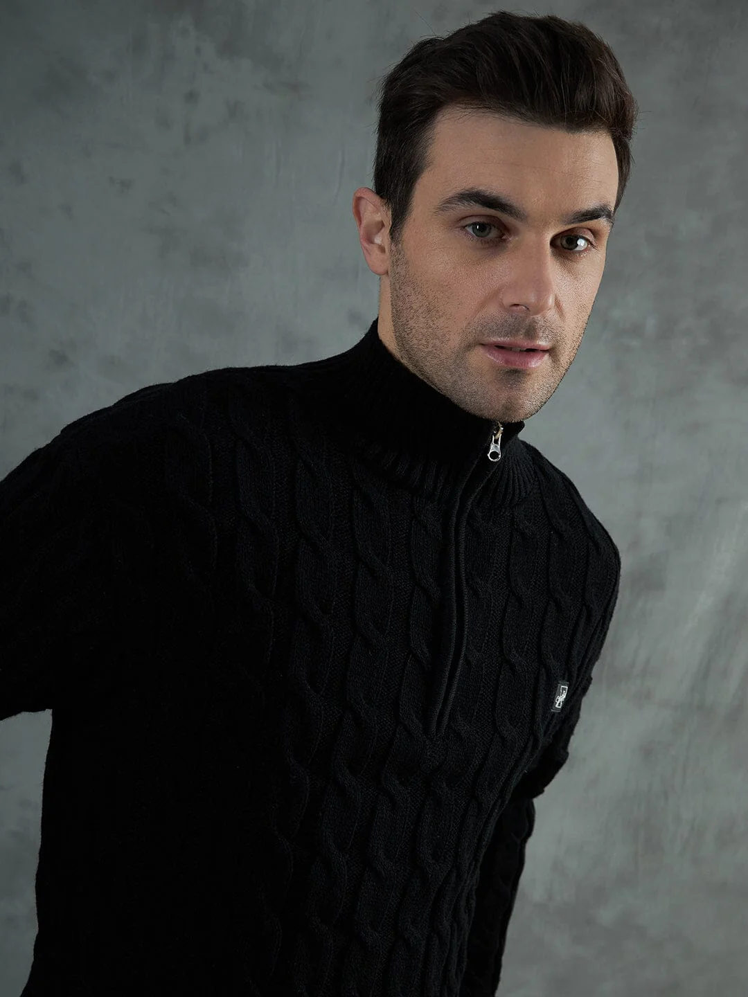Black Cable Knit Turtle Neck Sweater - Image 4