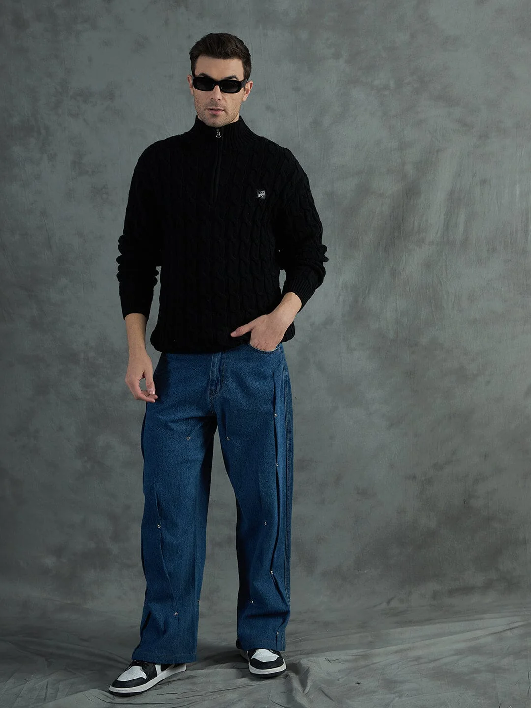 Black Cable Knit Turtle Neck Sweater - Image 5