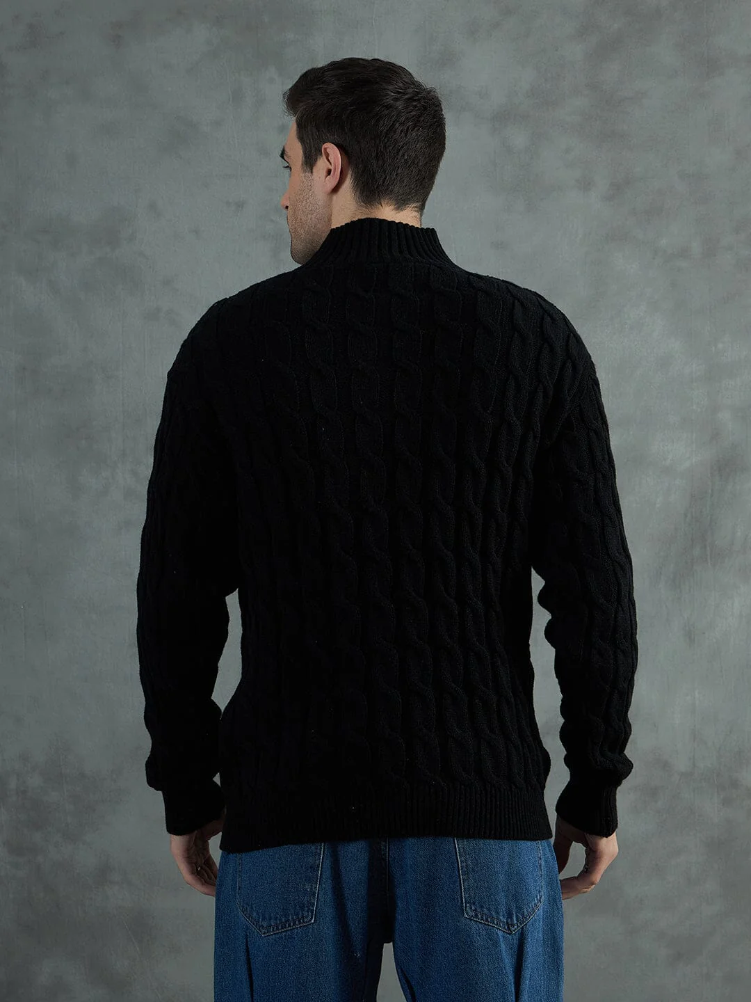 Black Cable Knit Turtle Neck Sweater - Image 6