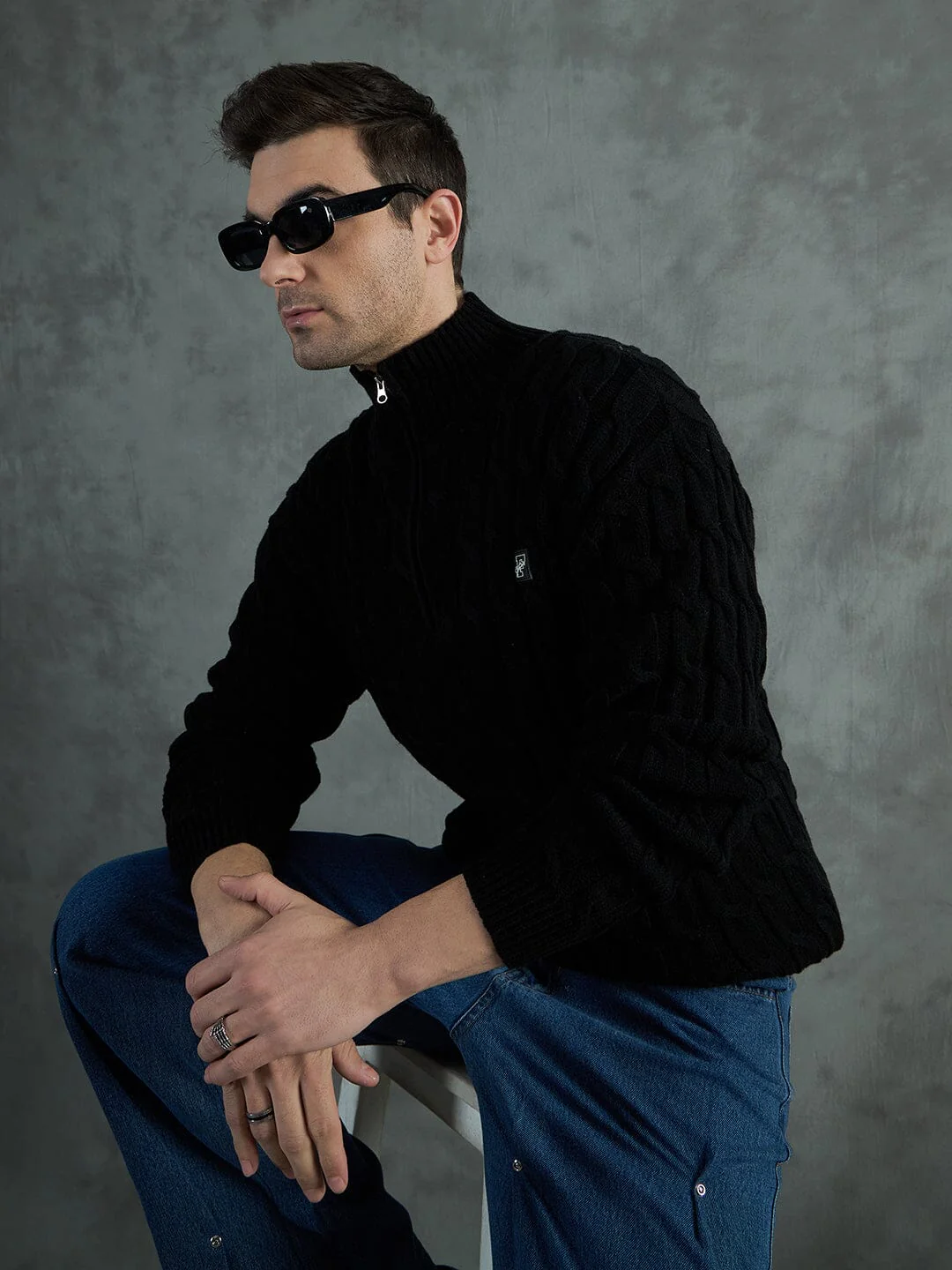 Black Cable Knit Turtle Neck Sweater - Image 7