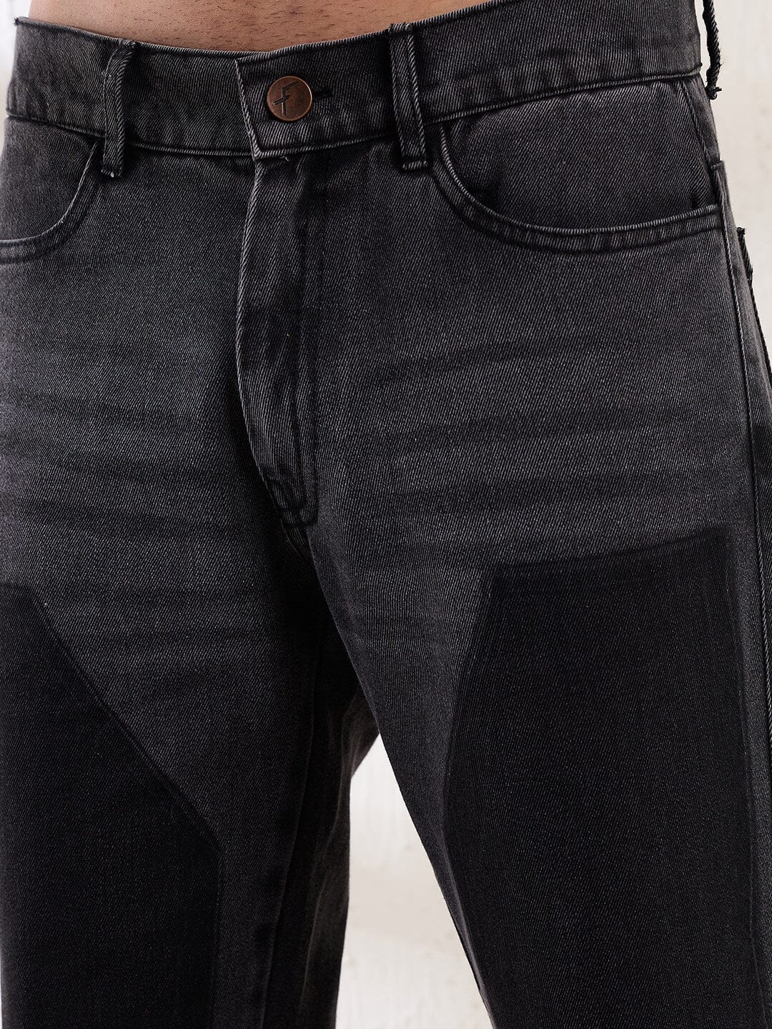 Black Contrast Patched Flared Zipped Denim - Image 4