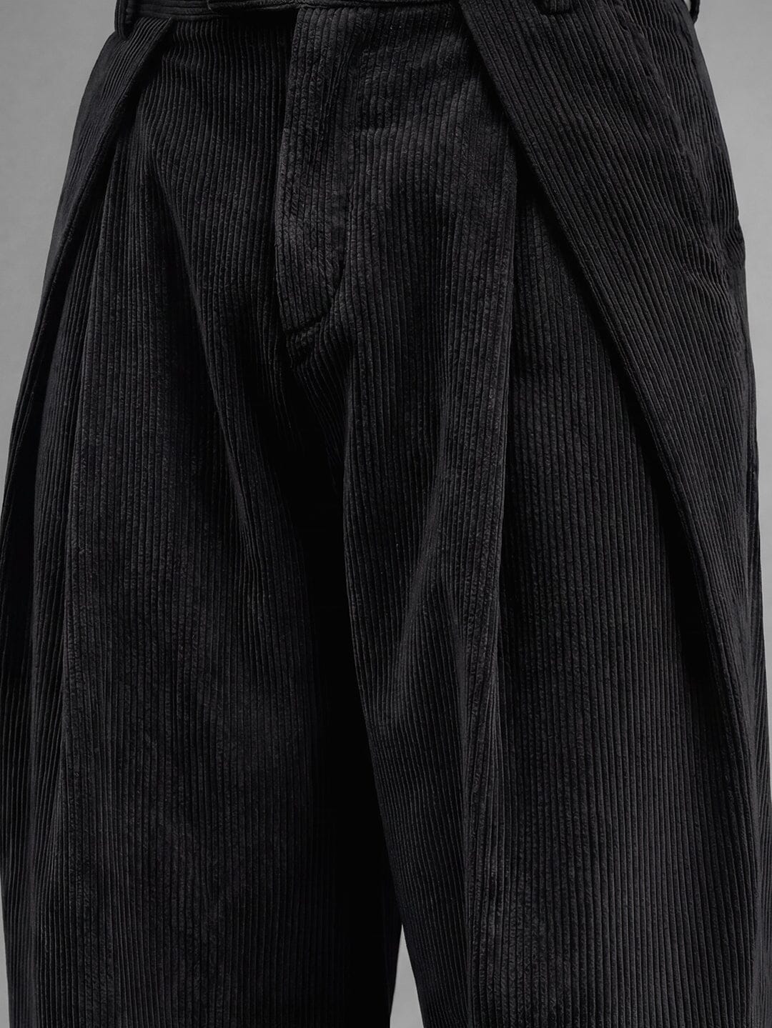 Black Corduroy Pleated Trousers - Image 3