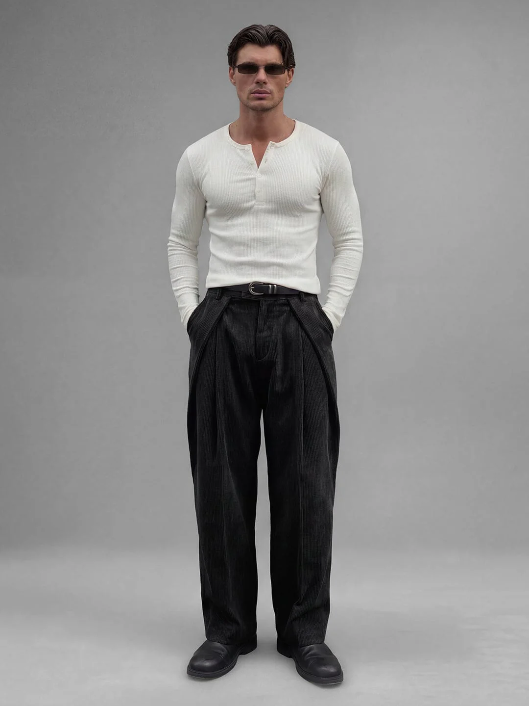 Black Corduroy Pleated Trousers - Image 4