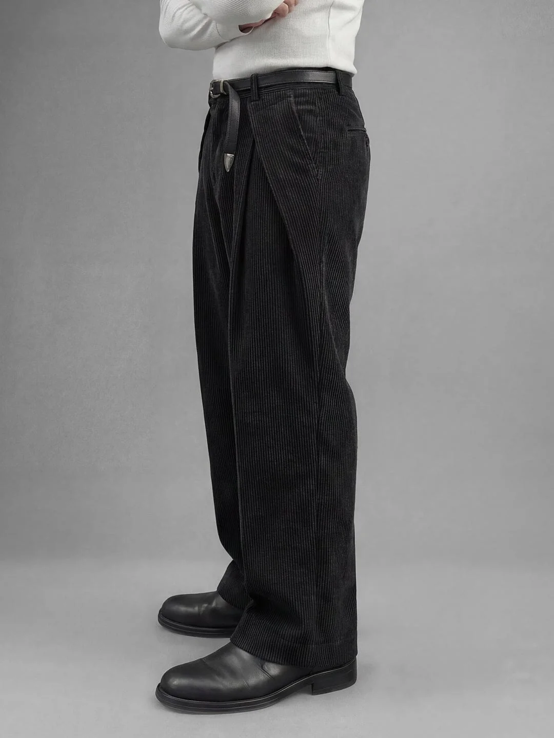 Black Corduroy Pleated Trousers - Image 6