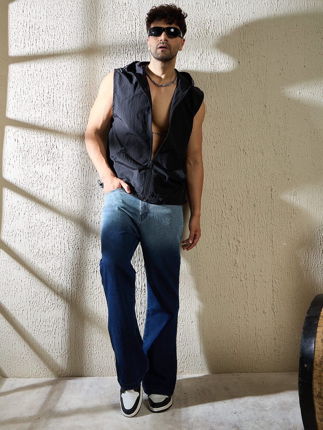 Black Crushed Nylon Sleeveless Windbreaker Jacket - Image 6
