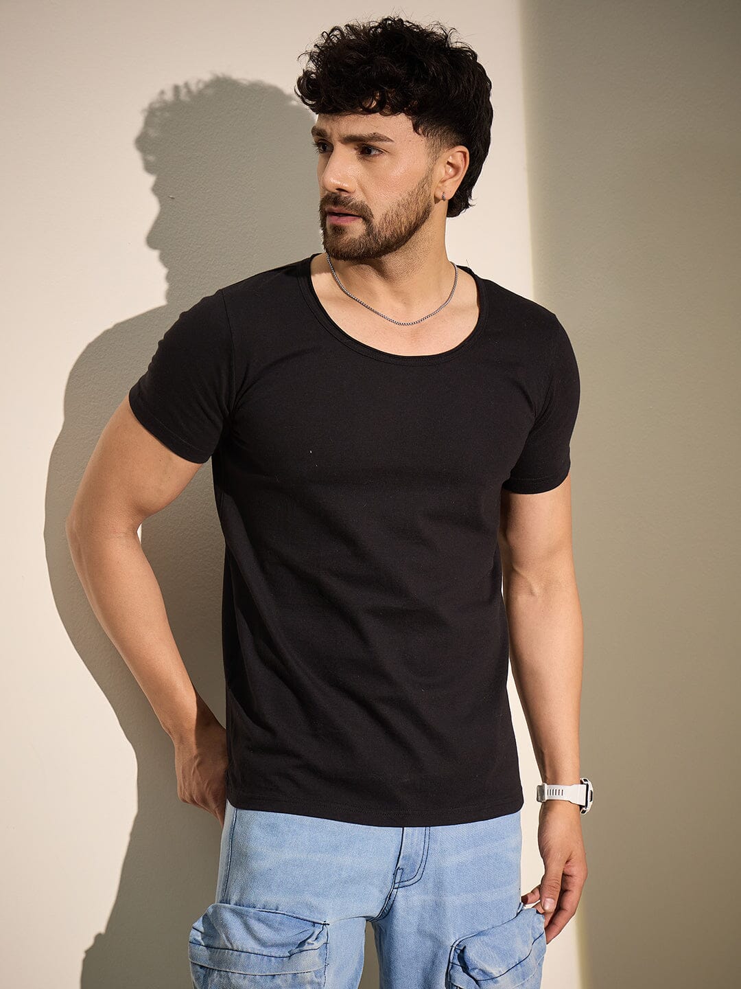 Black Deep Scoop Neck Tee - Image 6