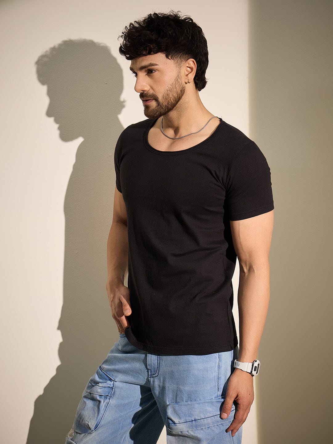Black Deep Scoop Neck Tee - Image 7