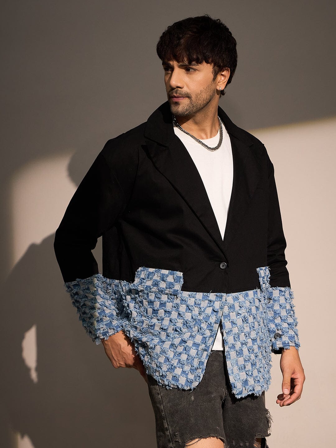 Black & Denim Oversized Blazer - Image 2