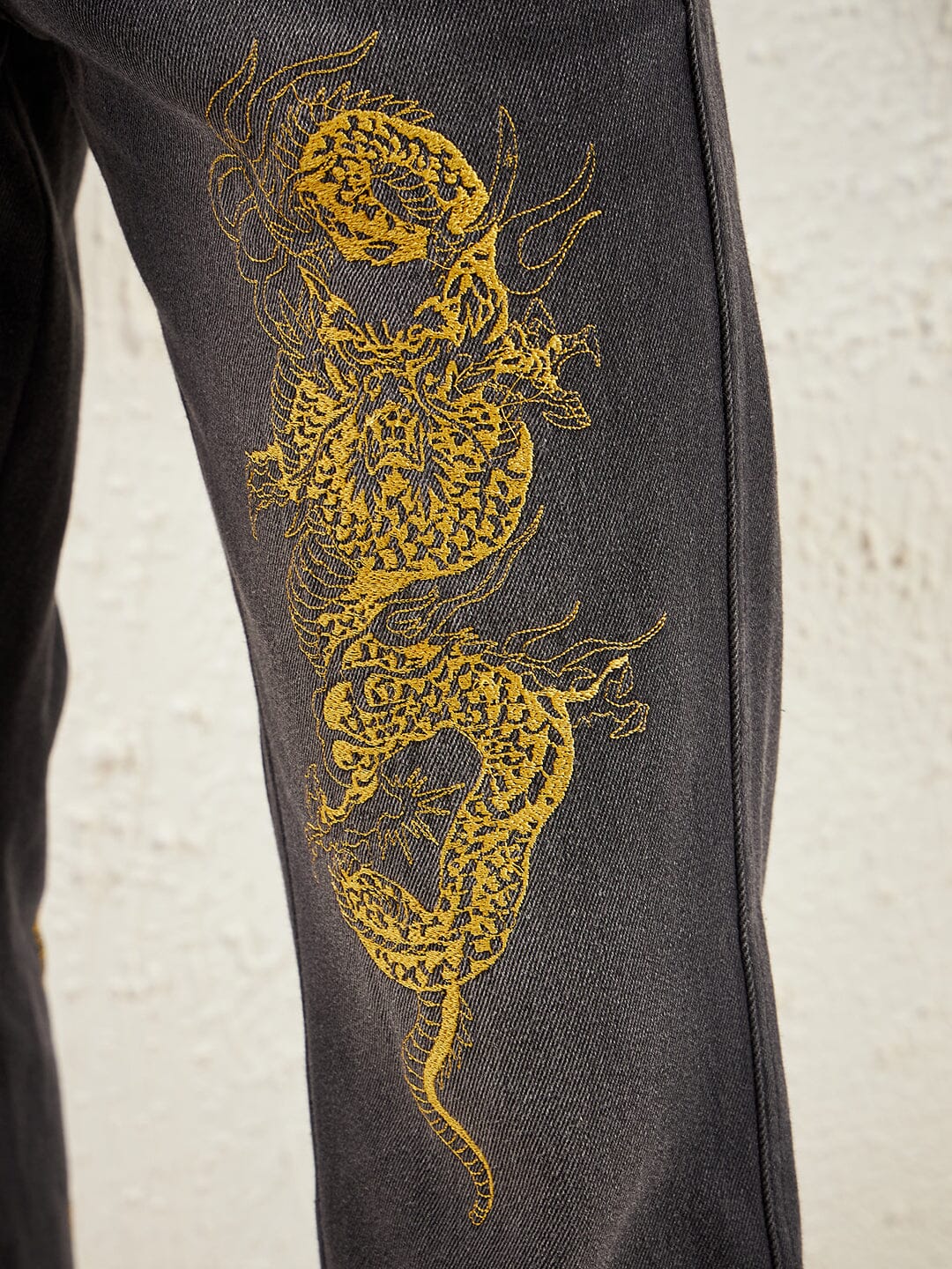 Black Dragon Embroidery Flared Denim - Image 2