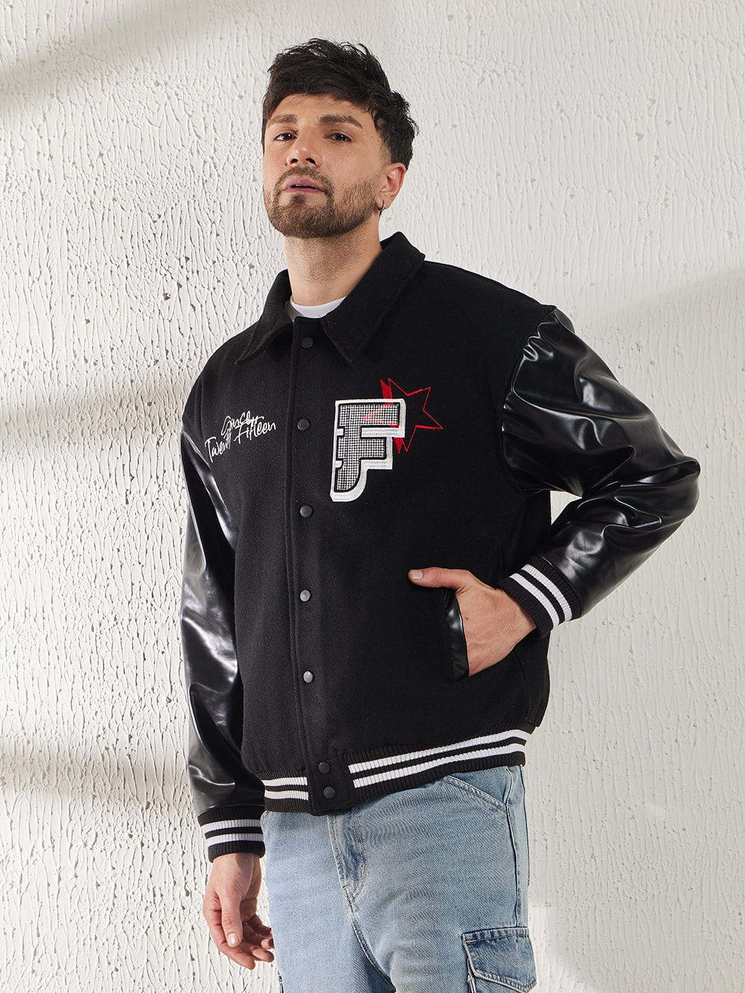 Black Dragon Embroidery Varsity Jacket - Image 3