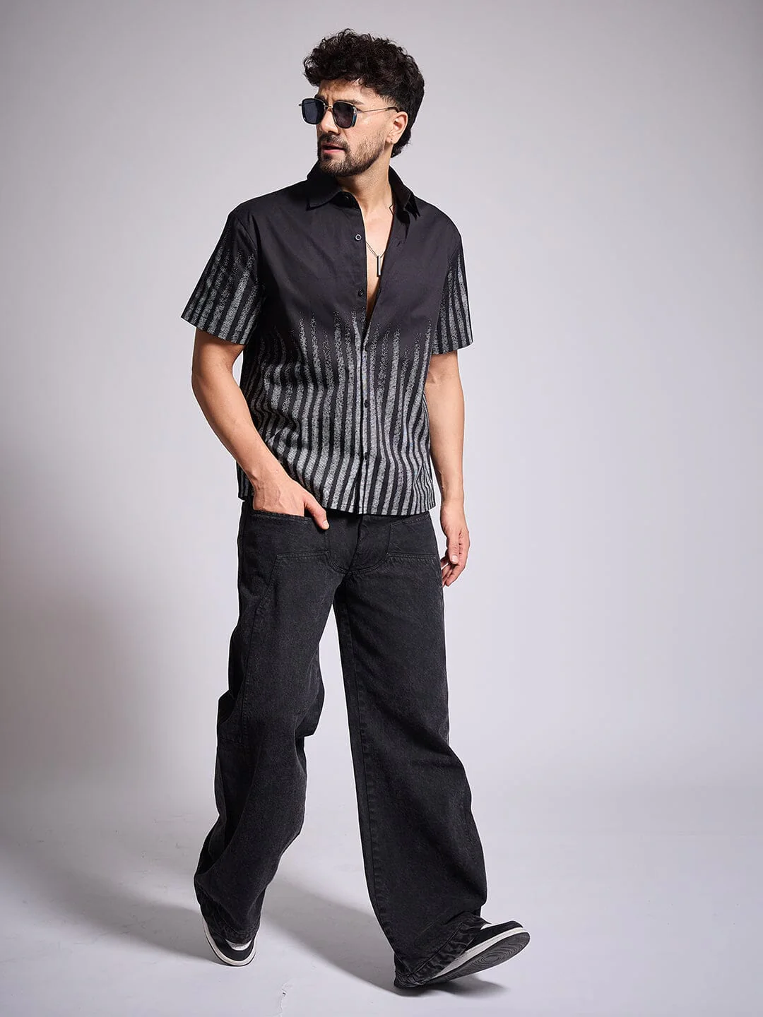 Black Faded Striped Shirt - Image 6