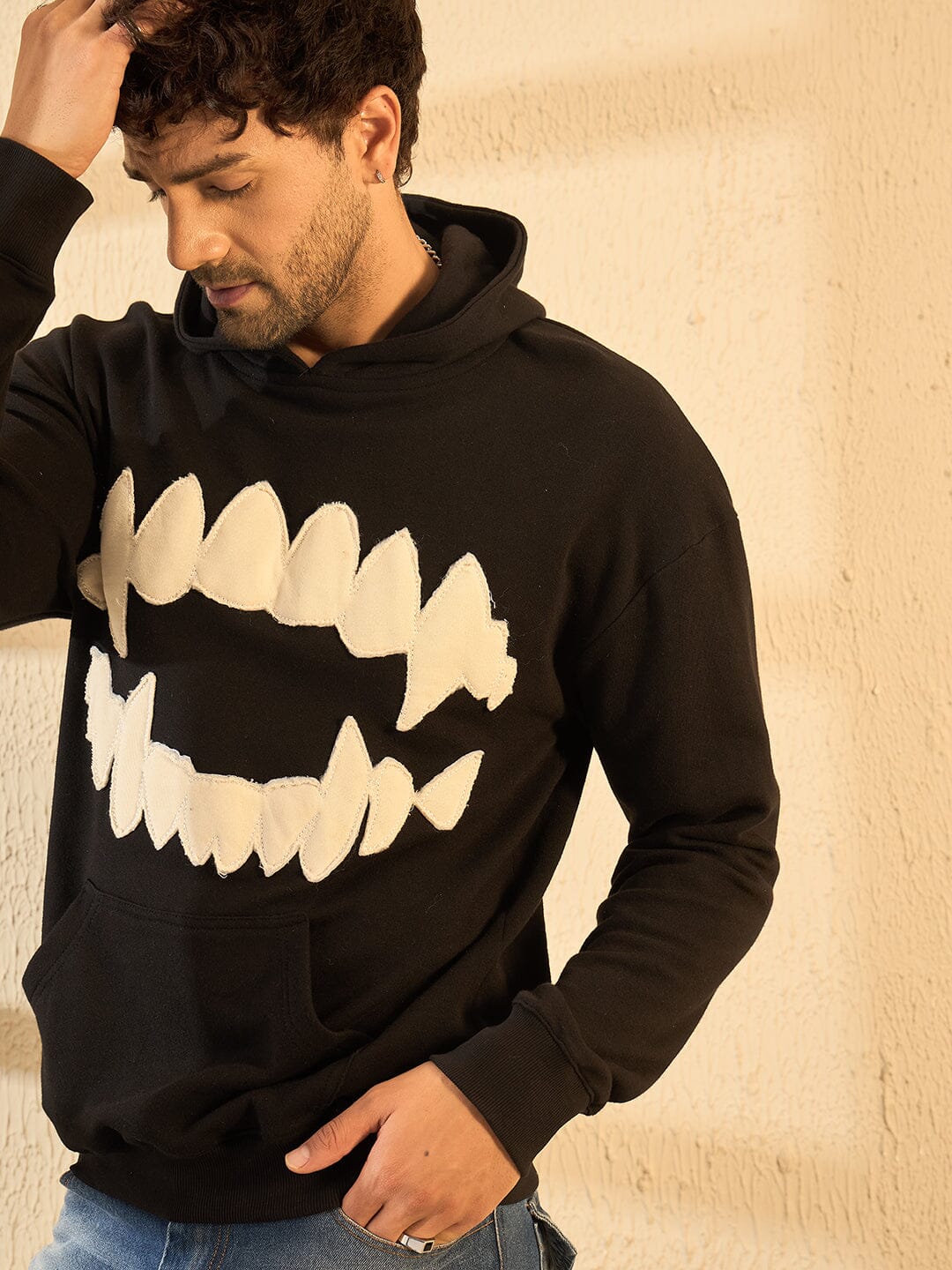 Black Fangs Embroidery Oversized Hoodie - Image 3