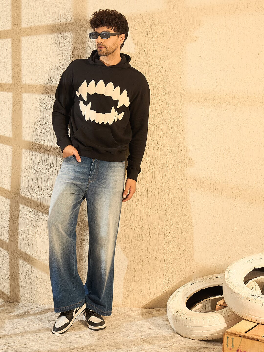 Black Fangs Embroidery Oversized Hoodie - Image 4