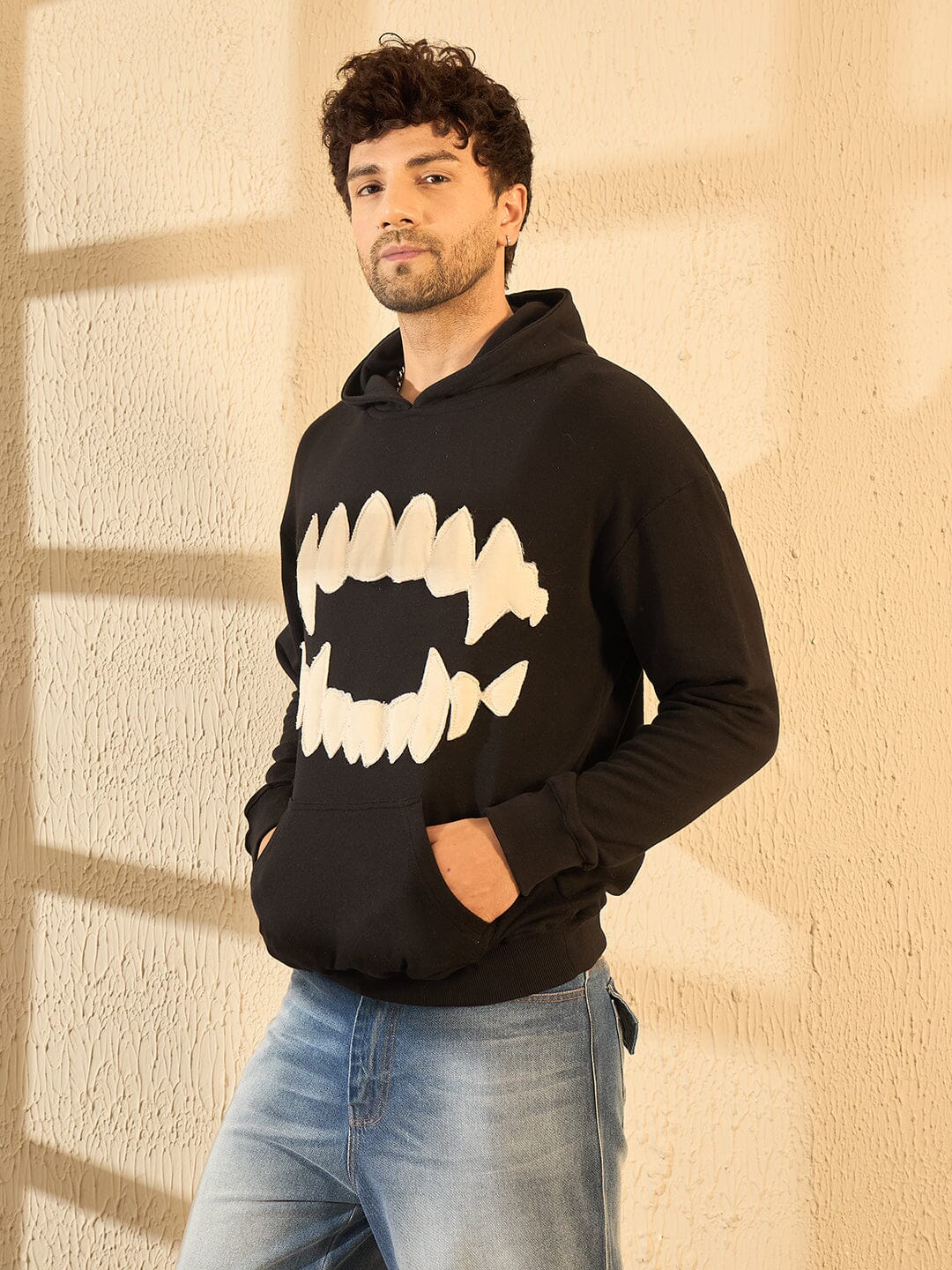Black Fangs Embroidery Oversized Hoodie - Image 5