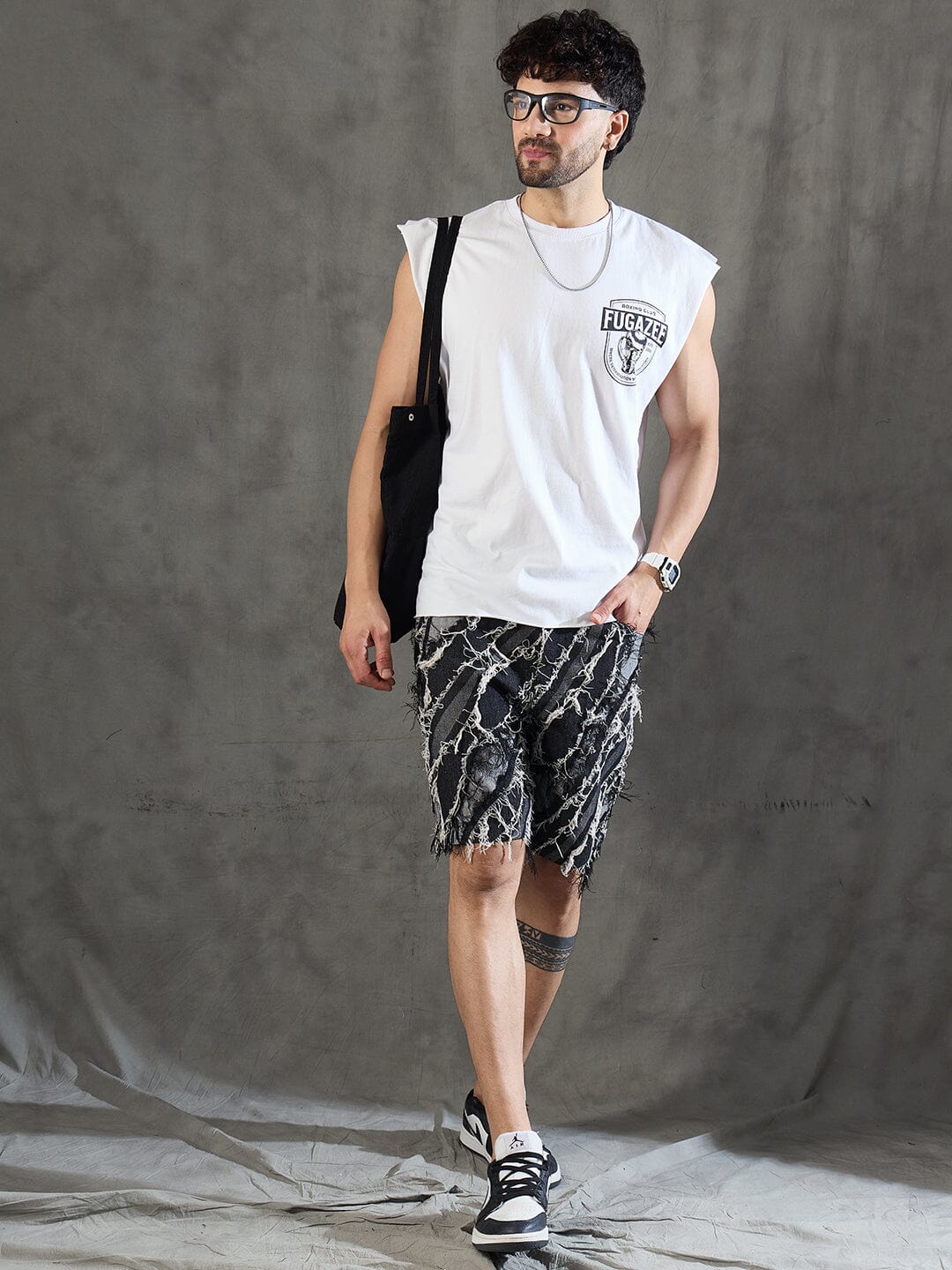 Black Frayed Damaged Shorts - Image 4