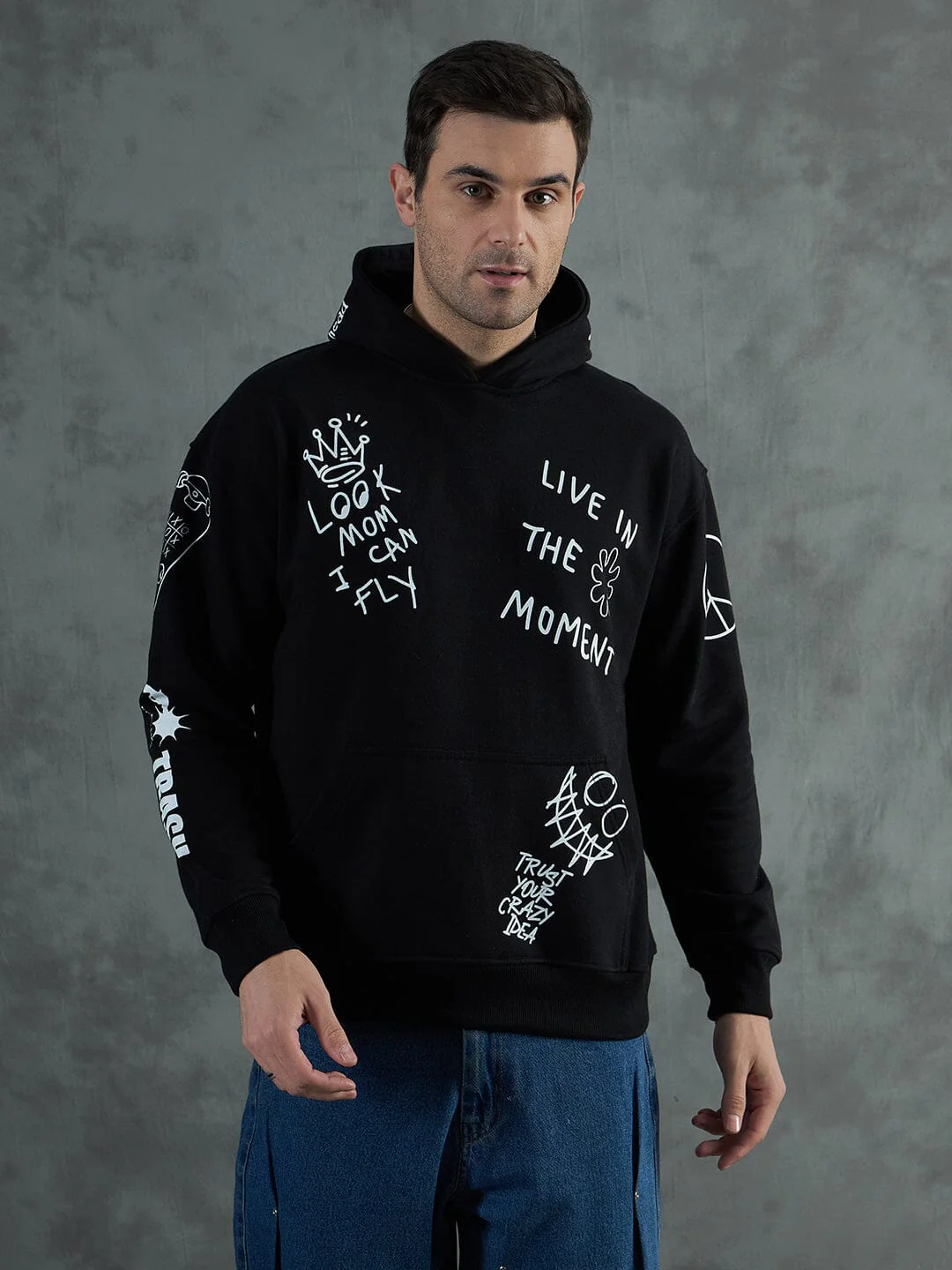 Black Graffiti Oversized Hoodie - Image 3