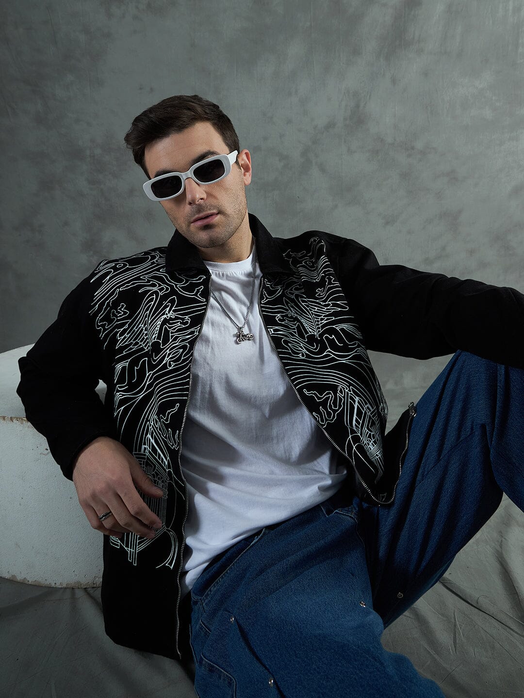 Black Lineart Harrington Jacket - Image 4