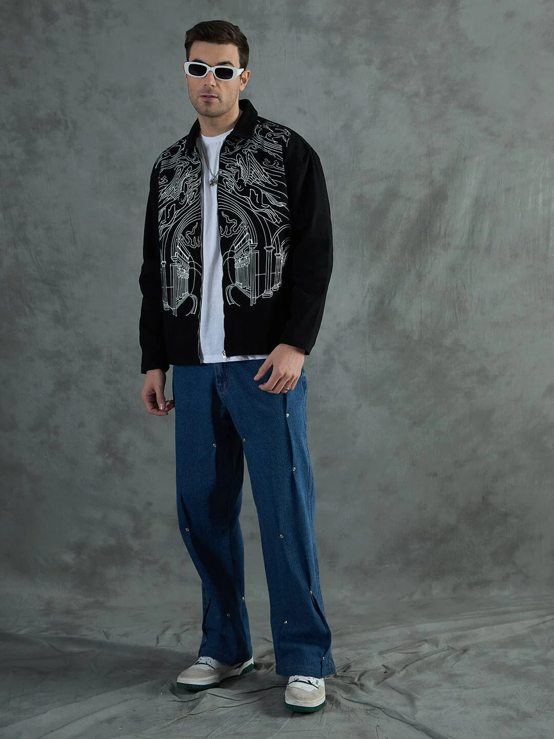 Black Lineart Harrington Jacket - Image 5