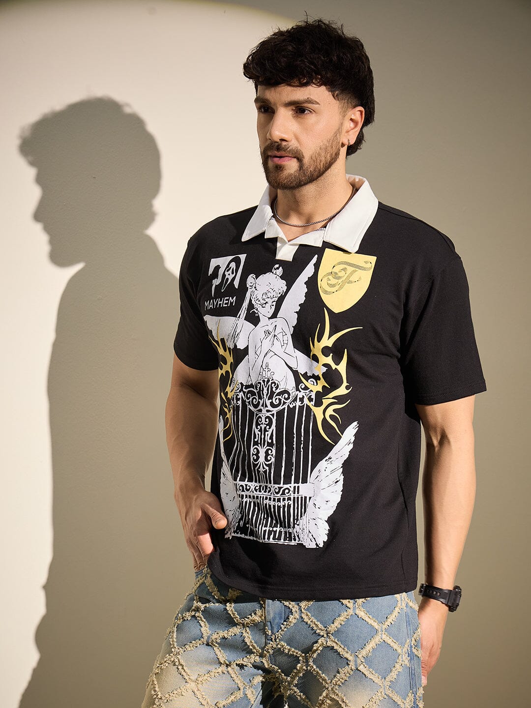 Black Mayhem Graphic Polo Tshirt - Image 2