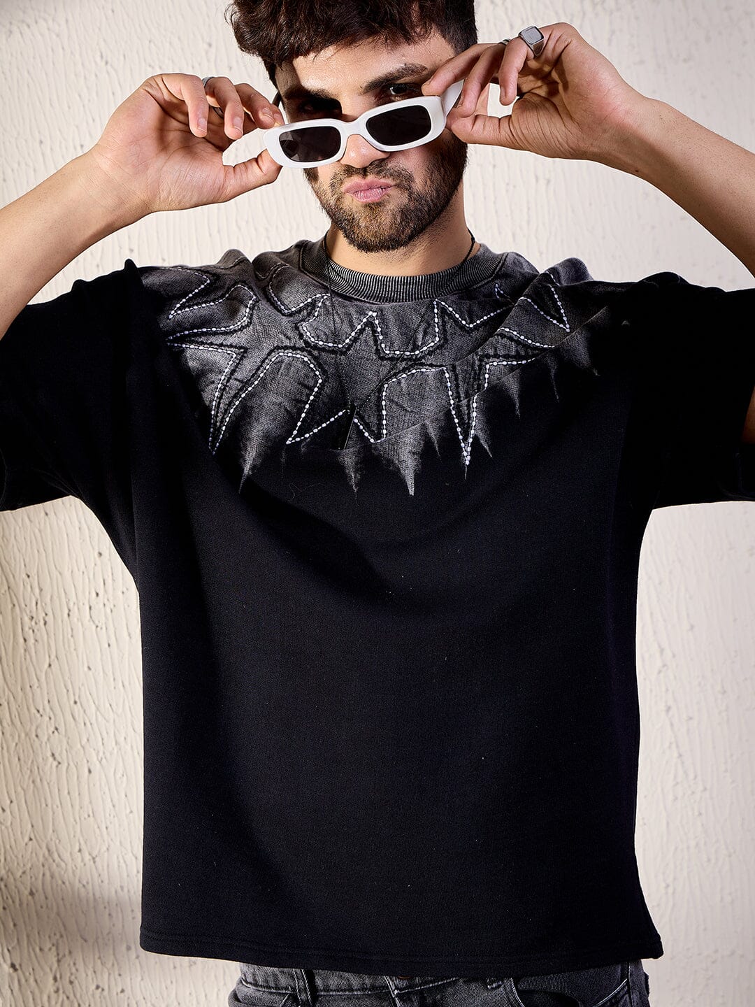 Black Ombre Star Embroidery Oversized Tshirt - Image 5