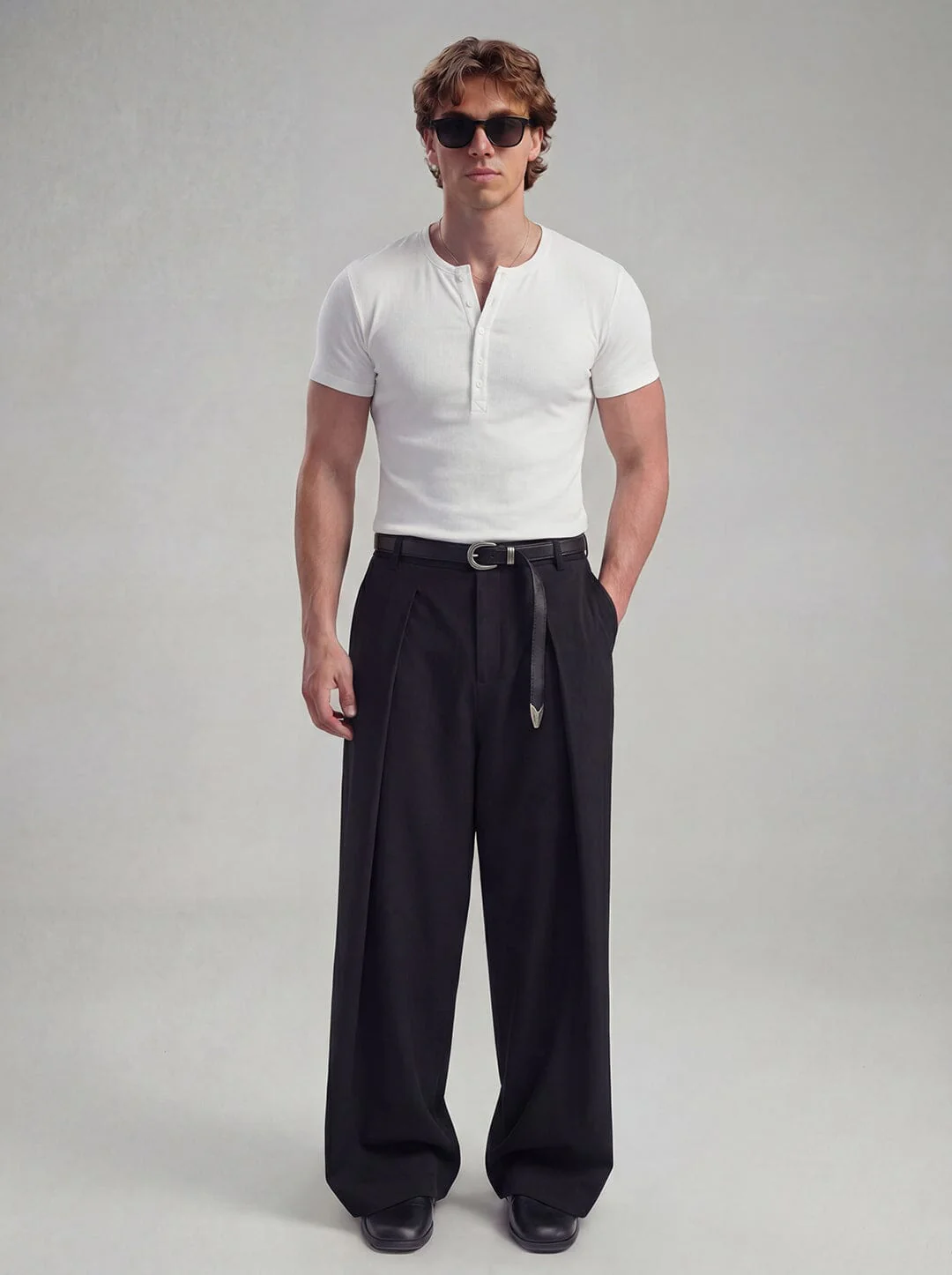 Black Pleated Tailored Trousers - Image 4