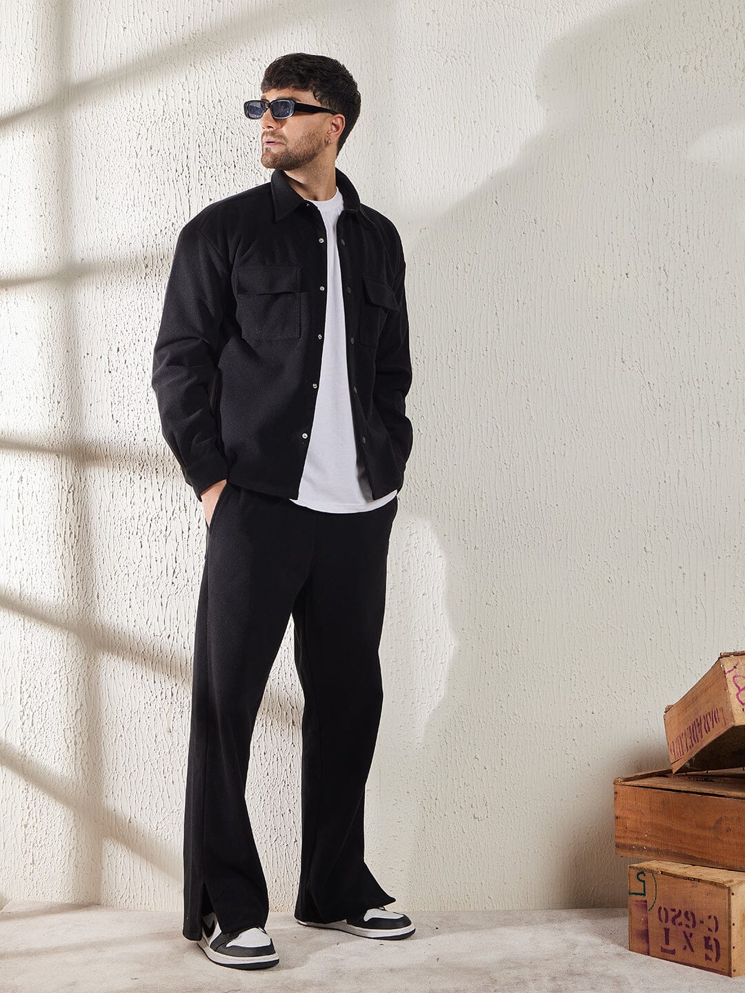 Black Polar Fleece Boot Cut Joggers - Image 3