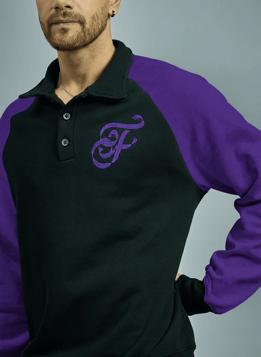 Black & Purple Raglan Polo Sweatshirt - Image 2