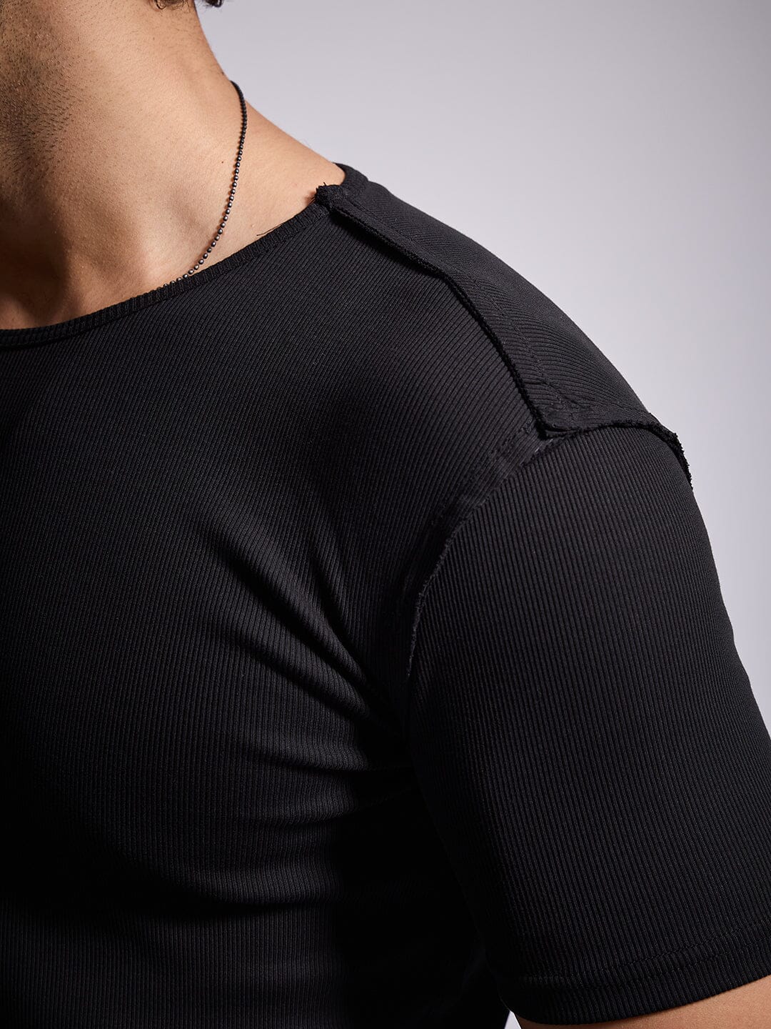 Black Ribbed Short Sleeves Tshirt - Image 5