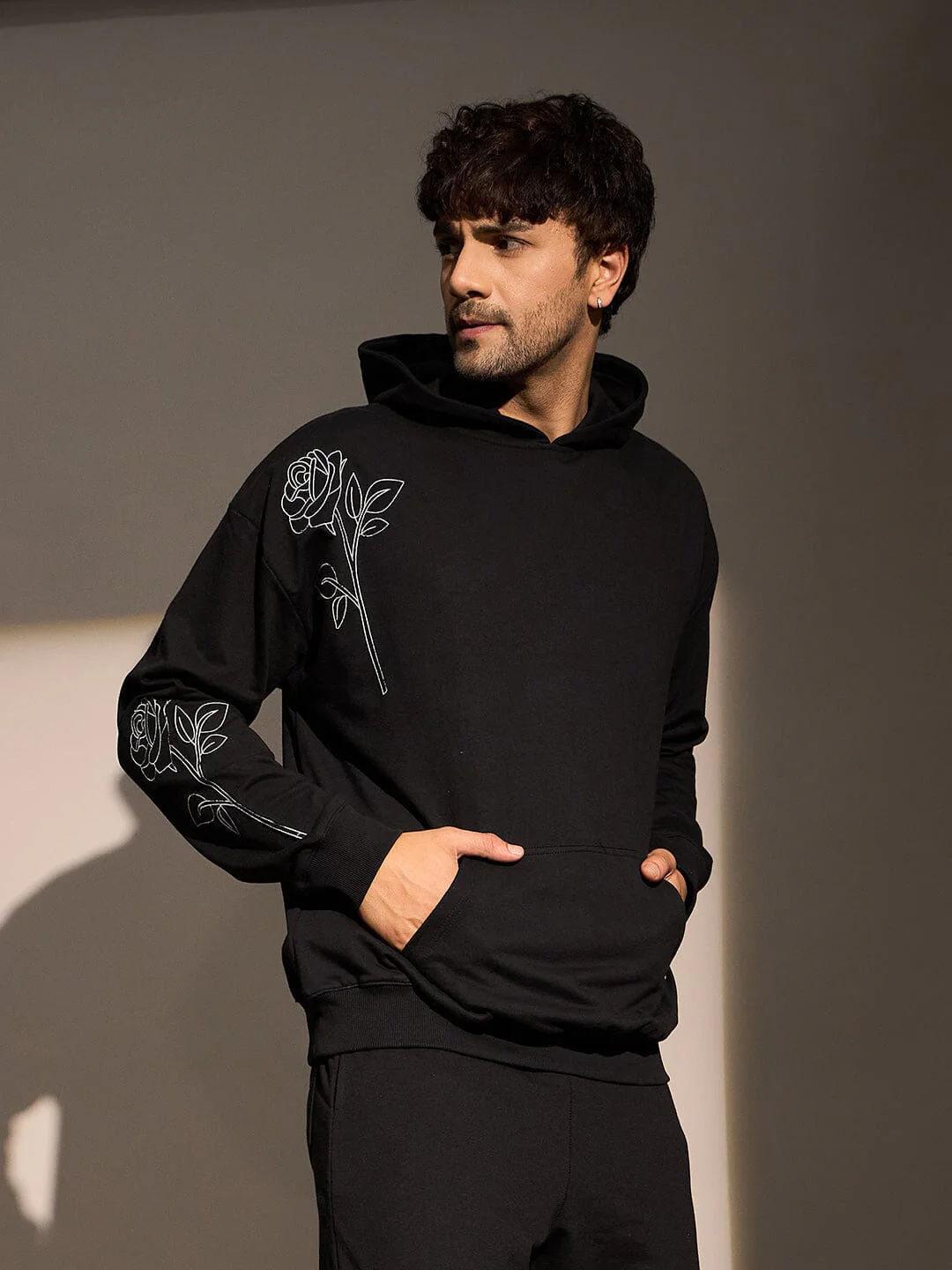 Black Rose Embroidered Oversized Hoodie - Image 2