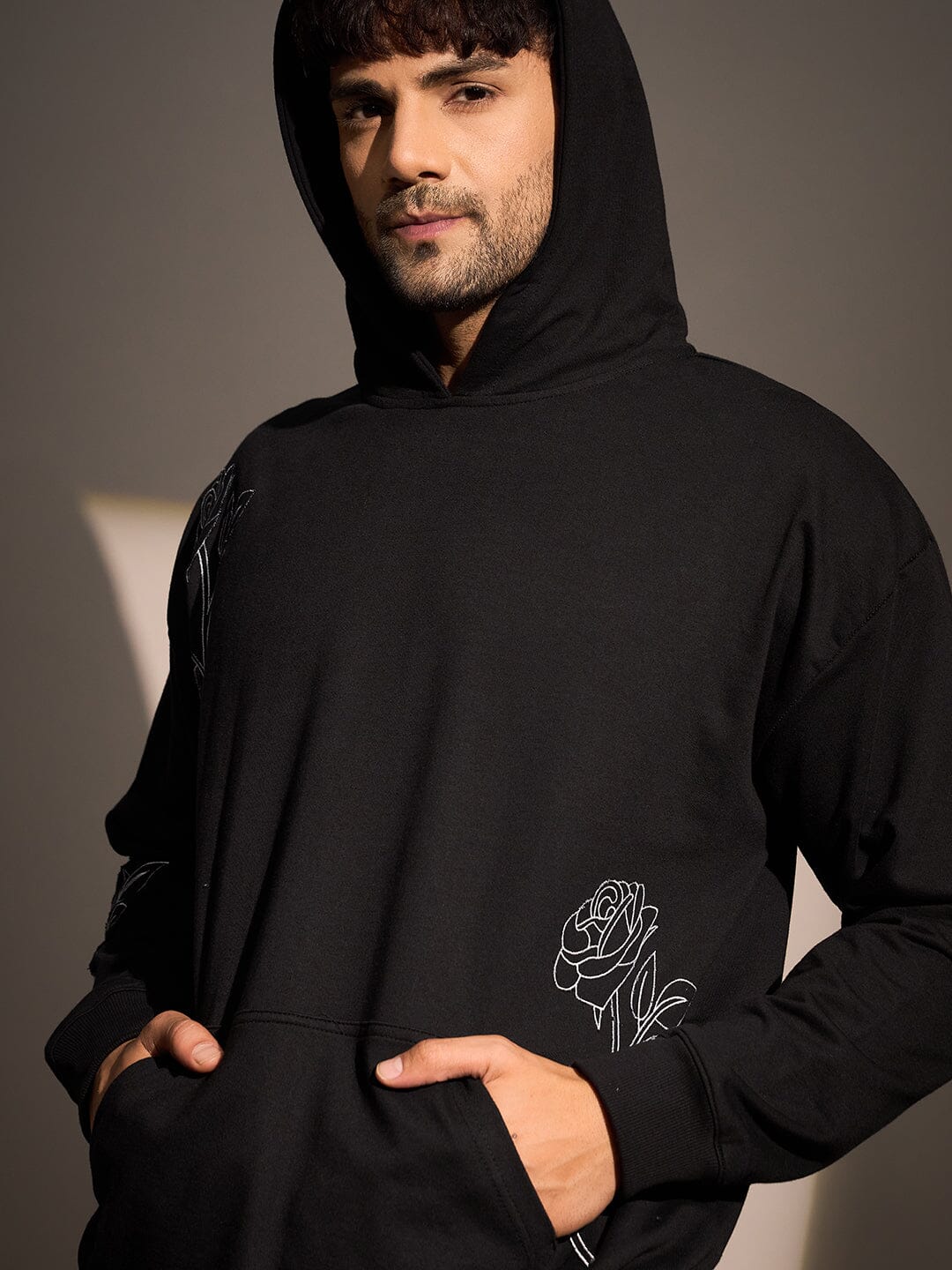 Black Rose Embroidered Oversized Hoodie - Image 4