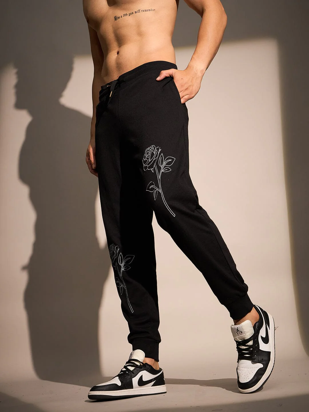 Black Rose Embroidered Relaxed Fit Joggers - Image 2