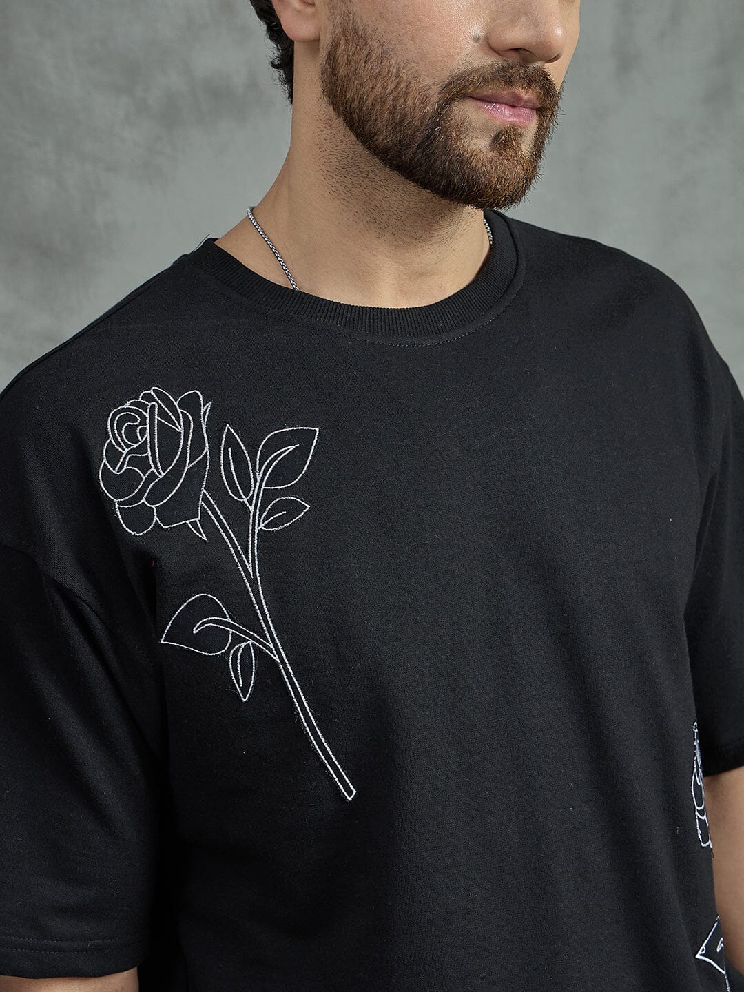 Black Rose Embroidery Oversized Tee - Image 5