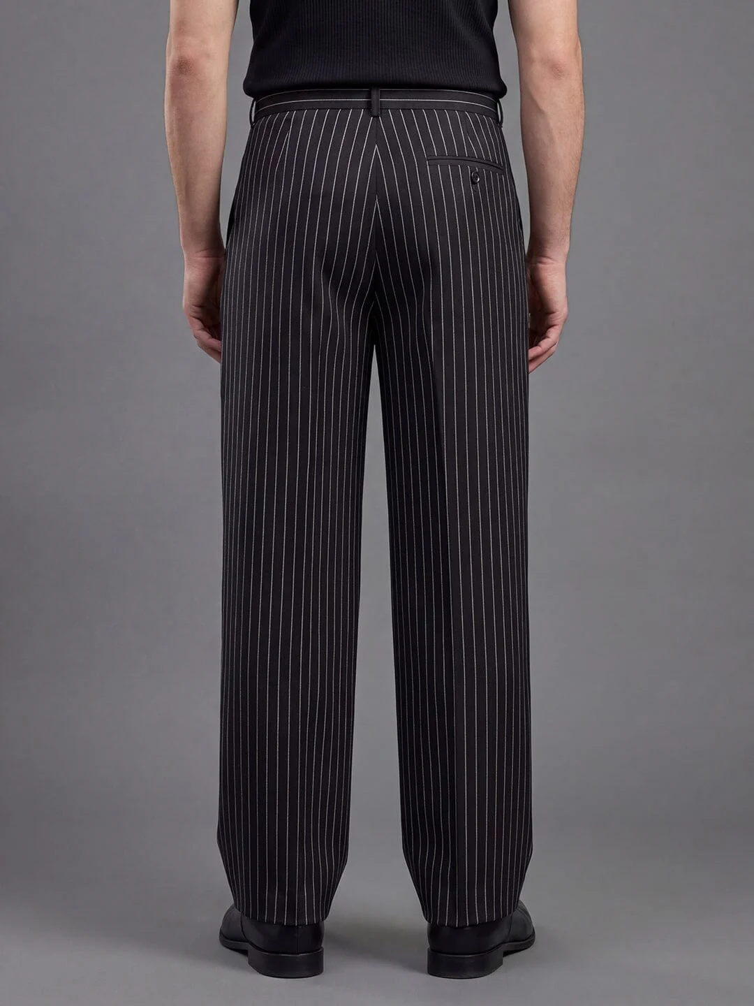 Black striped pleated Korean pants - Image 5