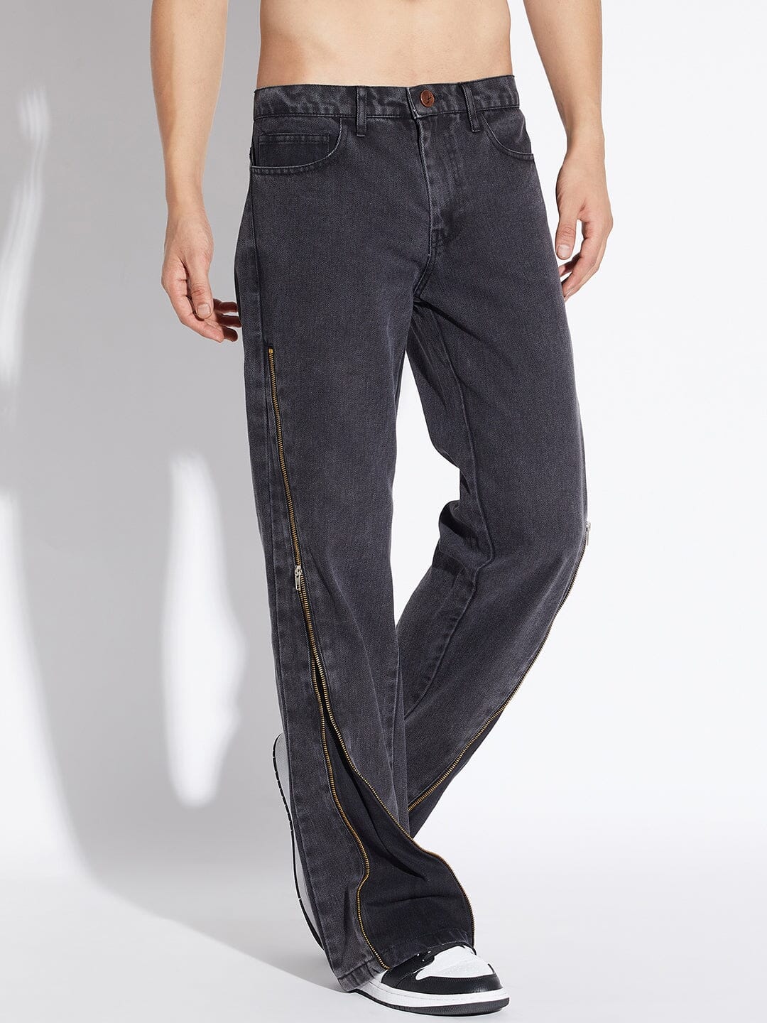 Black Zipped Adjustable Flared Denim - Image 3