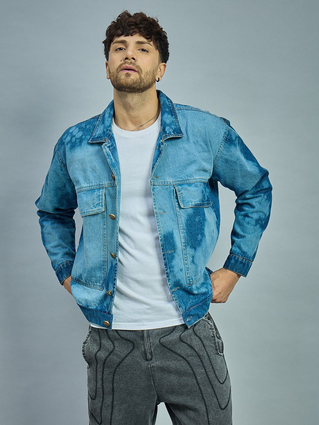 Bleach Washed Cropped Denim Jacket - Image 2