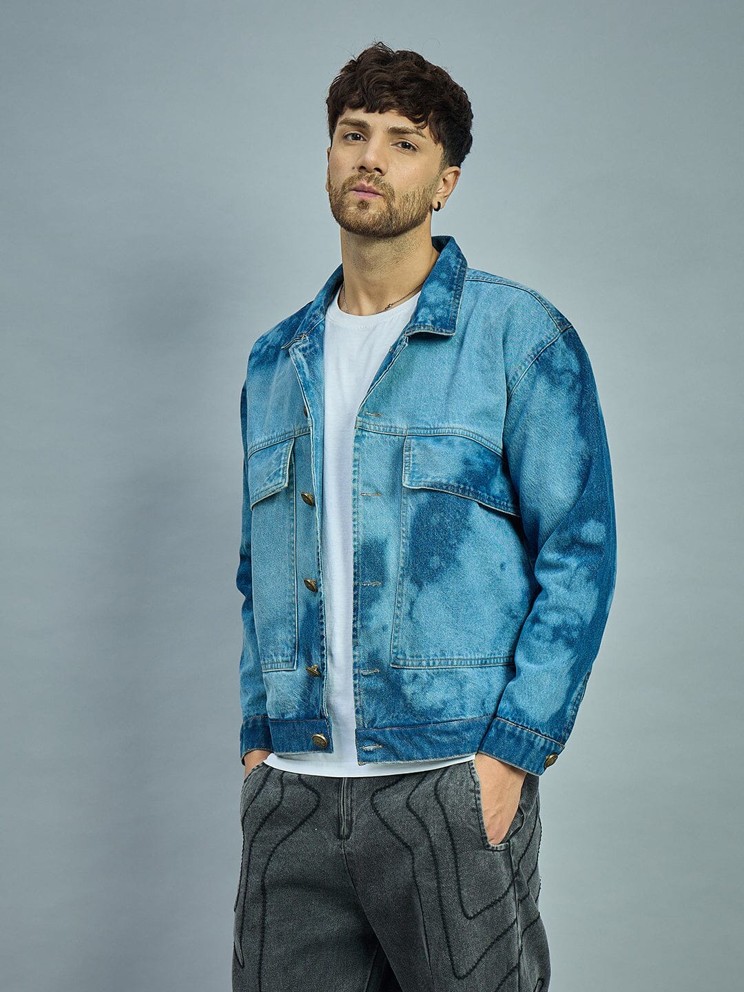 Bleach Washed Cropped Denim Jacket - Image 3