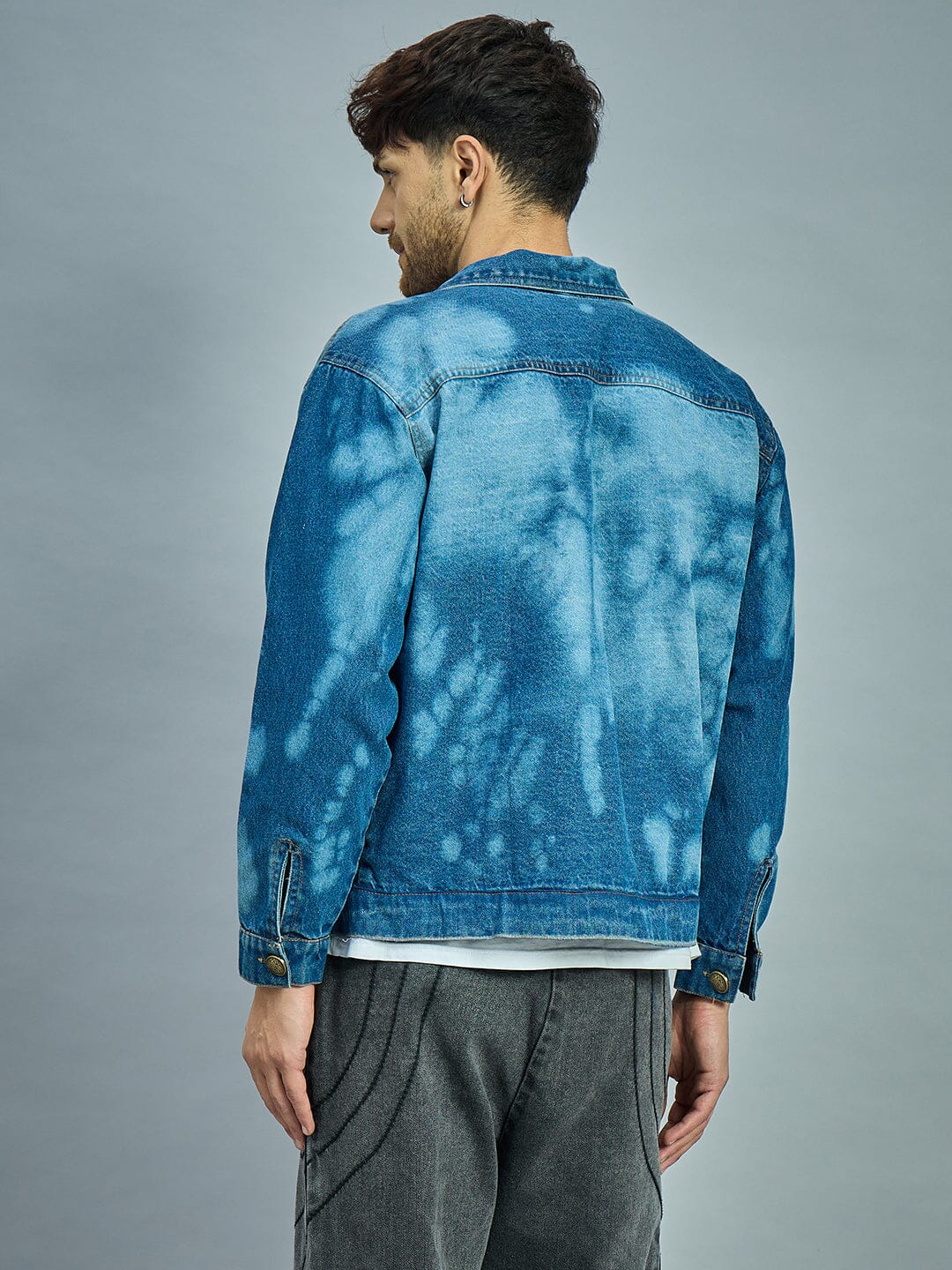 Bleach Washed Cropped Denim Jacket - Image 4