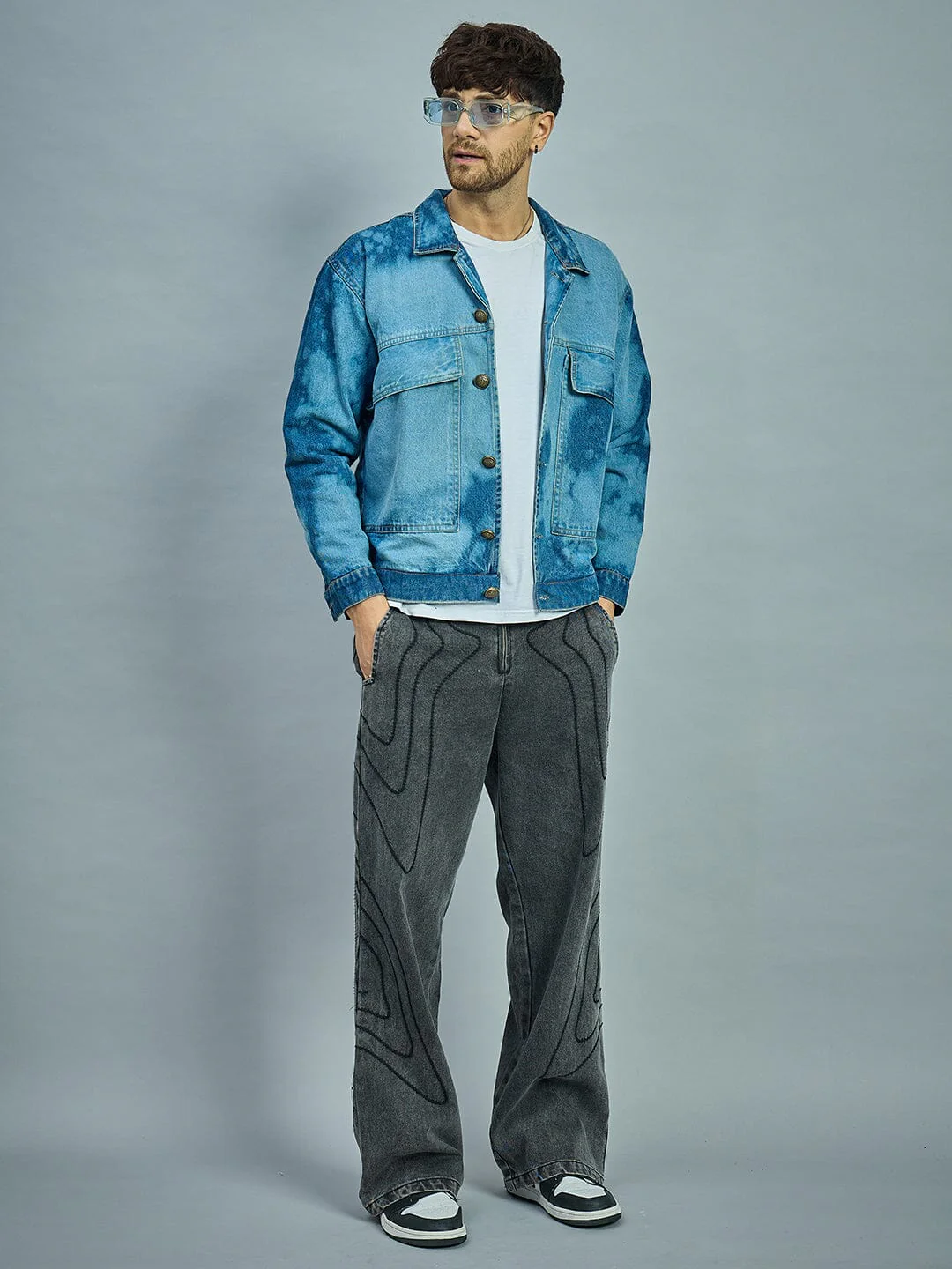 Bleach Washed Cropped Denim Jacket - Image 5