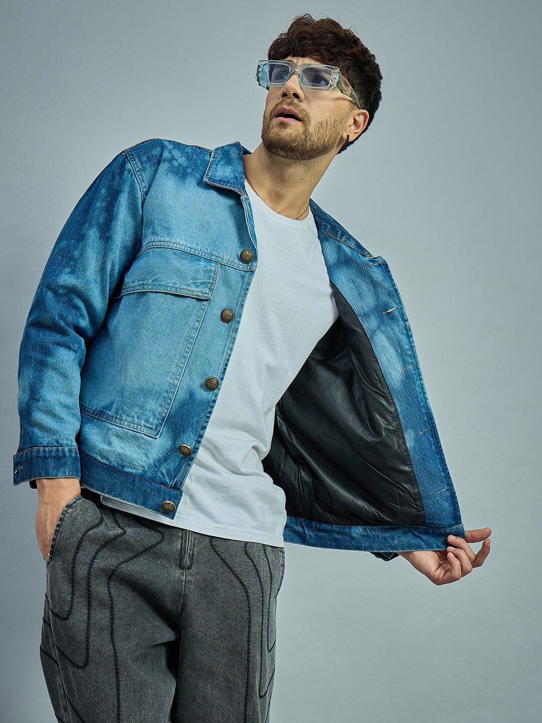 Bleach Washed Cropped Denim Jacket - Image 7