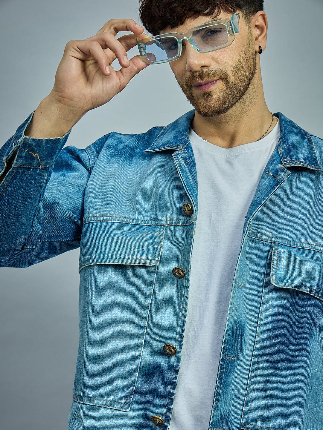 Bleach Washed Cropped Denim Jacket - Image 8