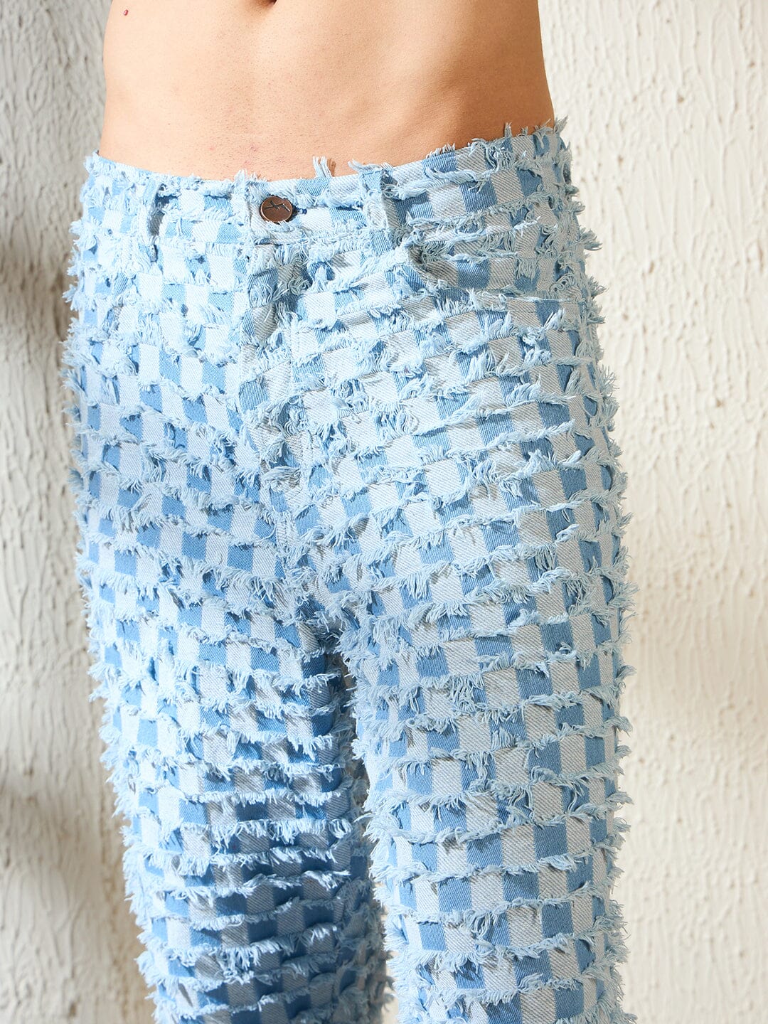 Blue Checkered Distressed Jeans - Image 4